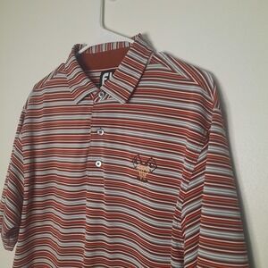 FootJoy Polo Shirt Men Red FJ Golf Pullover Rugby Striped Logo Stretch TCCUP